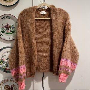 Anthropologie Mohair Brown Cardigan with Pink